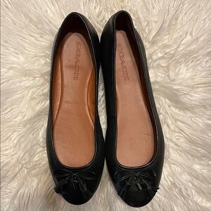 Coach Women's Black Leather Flats with Bow